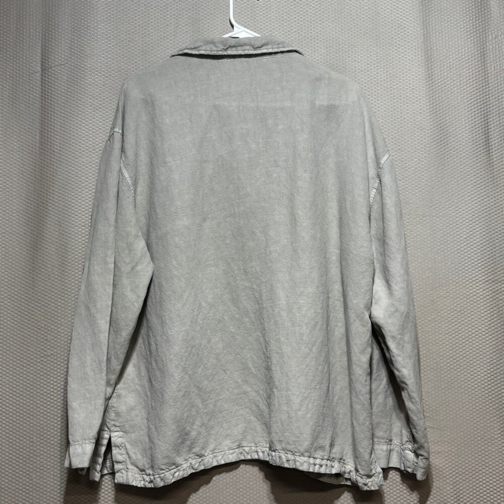 Nicole Miller New York Womens L Tan Cream Linen Lyocell Popover Tunic Top Pocket - Picture 9 of 9